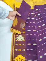 Blue maroon yellow Half silk jamdani whit blouse - Image 3