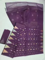 Dark Coffee Half silk jamdani whit blouse - Image 3