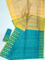 Seagreen yellow Half silk jamdani whit blouse - Image 3